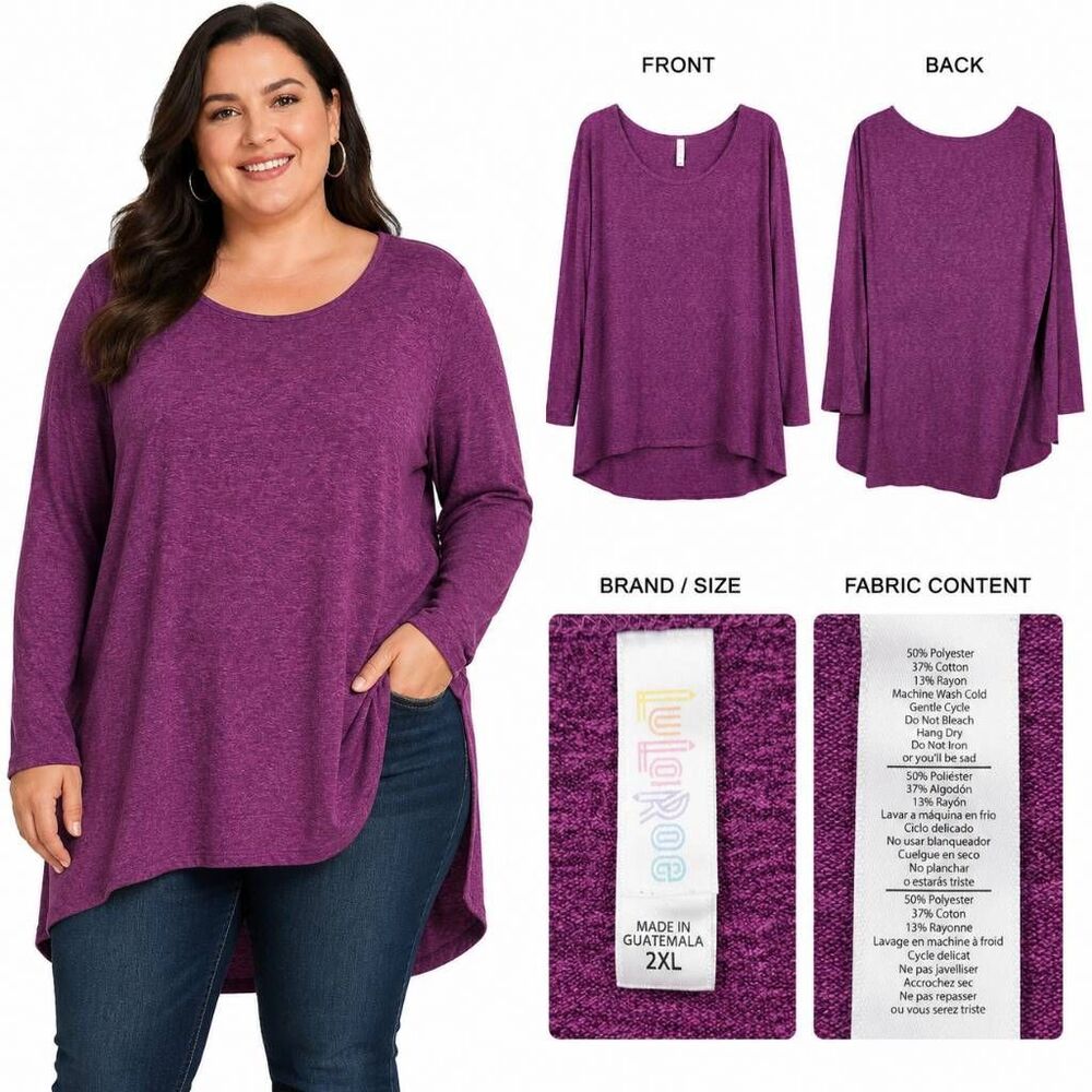 LuLaRoe Purple Heathered Hi Low Tunic Top 2XL